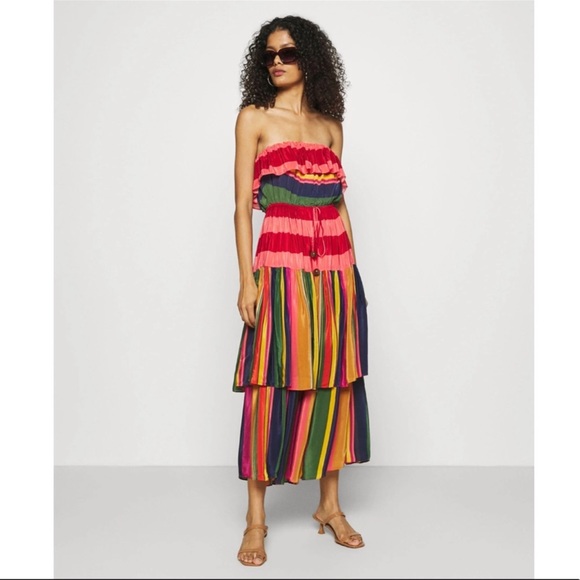 FARM Rio Dresses & Skirts - Farm Rio MIXED STRIPES STRAPLESS ruffle DRESS Sz M NWT